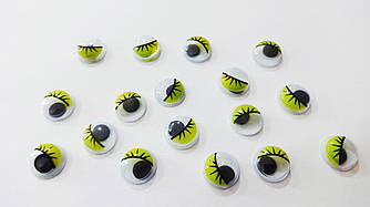 Бігаючи оченята кольорові з віями 10 мм (жовті)