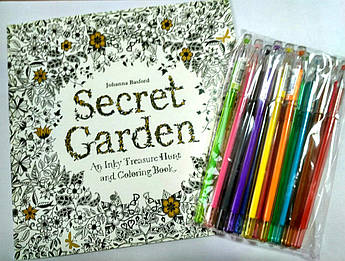 Розмальовка антистрес Secret Garden + Набір гелевих ручок 12 шт