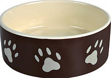 Миска керамічна для собак, кішок, гризунів, птахів (крем/коричн) d 16 см 0,8 л