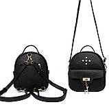 Рюкзак сумка (трансформер) жіночий шкіряний міській з оленем міні (чорний), фото 3