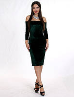 Платье женское зелёное вечернее мини до колен бархатное Modna KAZKA MKENG0906-3
