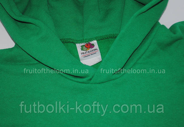 Ярко-зелёная детская классическая толстовка с капюшоном