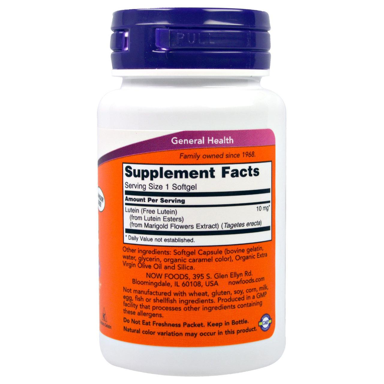 NOW Foods Lutein 10 mg 120 Softgels - фото 2 - id-p597282638