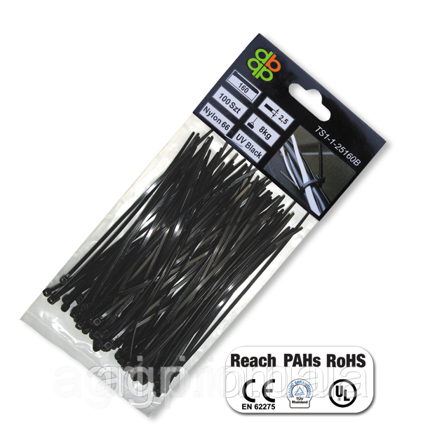 Стяжки кабельные пластиковые чёрные UV Black 3,6*150мм (100шт) - фото 1 - id-p597288570