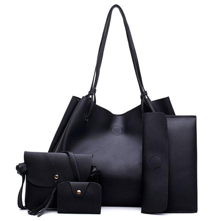 Женская сумка большая, маленькая сумочка, клатч и визитница набор черный
