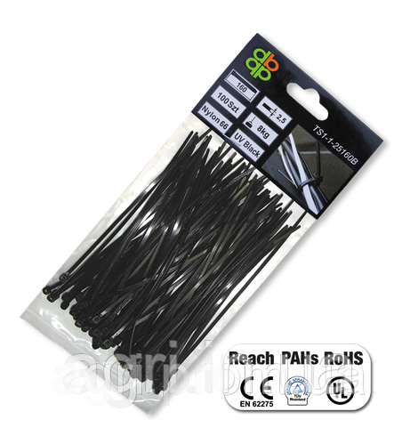 Стяжки кабельные пластиковые чёрные UV Black 7,6*200мм (100шт) (ID ...