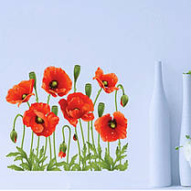 Наклейка на стіну, вінілові наклейки, стікери червоні маки квіти (лист50*70см), фото 2