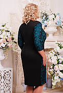 Жіноче приталену сукню коктельное Кароліна колір чорний+бірюза розмір 52-62 / батальні розміри, фото 2