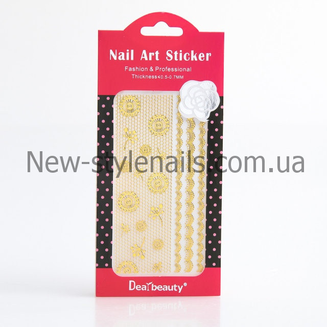 Мереживо для дизайну нігтів (золото) різні 12 шт/уп., фото 1