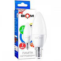 Світлодіодна лампа свічка Led Biom BT-569 C37 7W E14 3000 К