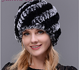 Жіноча хутряна шапка з кролика Рекс. Зимові шапки, фото 3