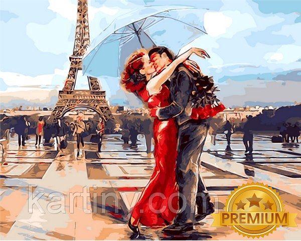 Картини по номерам 40х50 см. Babylon Premium (кольорове полотно + лак) Париж - місто закоханих