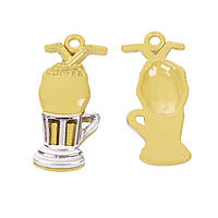 Підвіски металеві FInding Кулон чашка бокал коктейль Жовта емаль Античне срібло 31 мм x 13 мм
