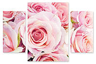 Модульная картина розовые розы и капли