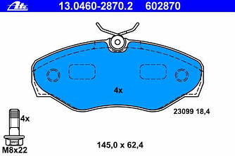 Гальмівні колодки передні на Renault Trafic 2001-> — ATE (Німеччина) - 13.0460-2870.2