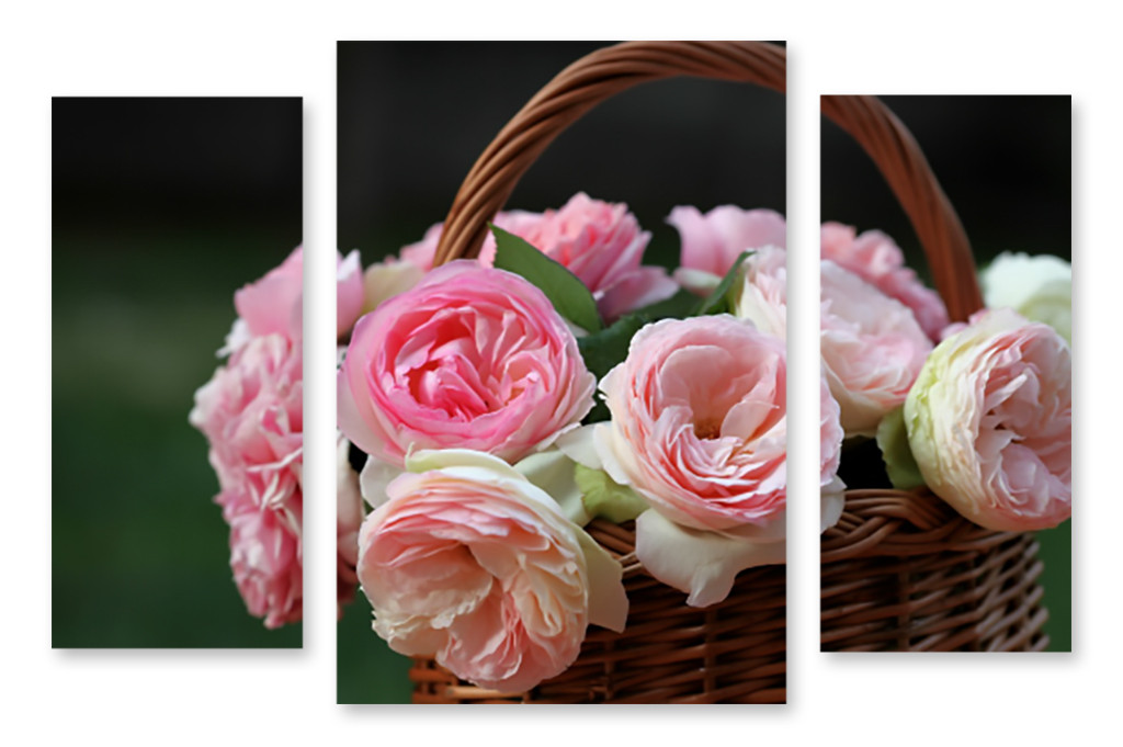 Модульная картина розовые цветы в корзине - фото 1 - id-p598039983