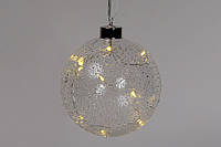 Елочный шар 12см с LED-подсветкой (10 ламп), прозрачное стекло с покрытием "лёд" 2шт
