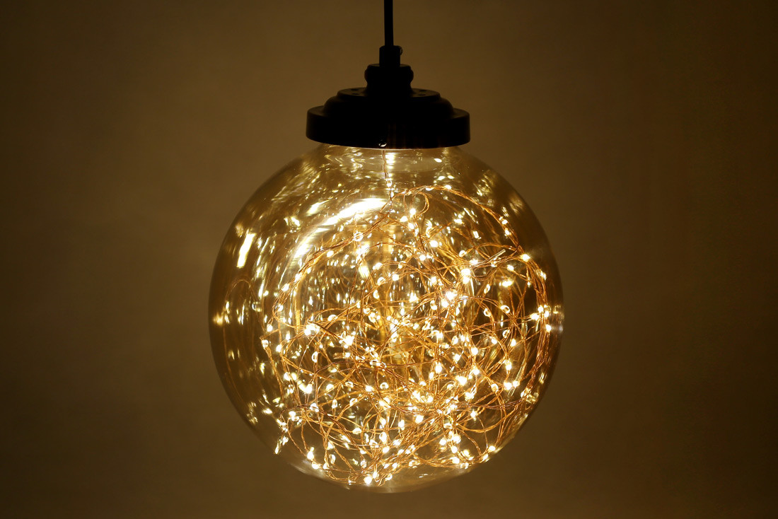 Декоративна куля 23 см з LED-гірляндою всередині (300 міні-LED, колір — теплий білий, постійне світіння)