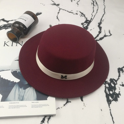 Шляпа женская фетровая канотье в стиле Maison Michel бордовая (марсала) - фото 1 - id-p598154606