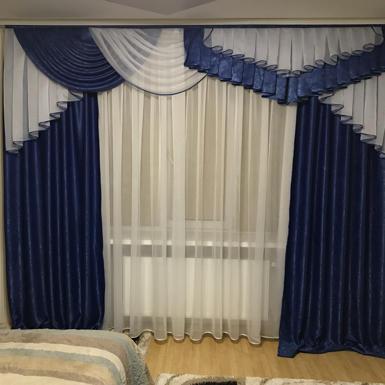 Готові штори з ламбрекеном №321 синій