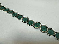 Тесьма декоративная с вышивкой Тасьма декоративна з вишивкою клейова "Круги", зелена