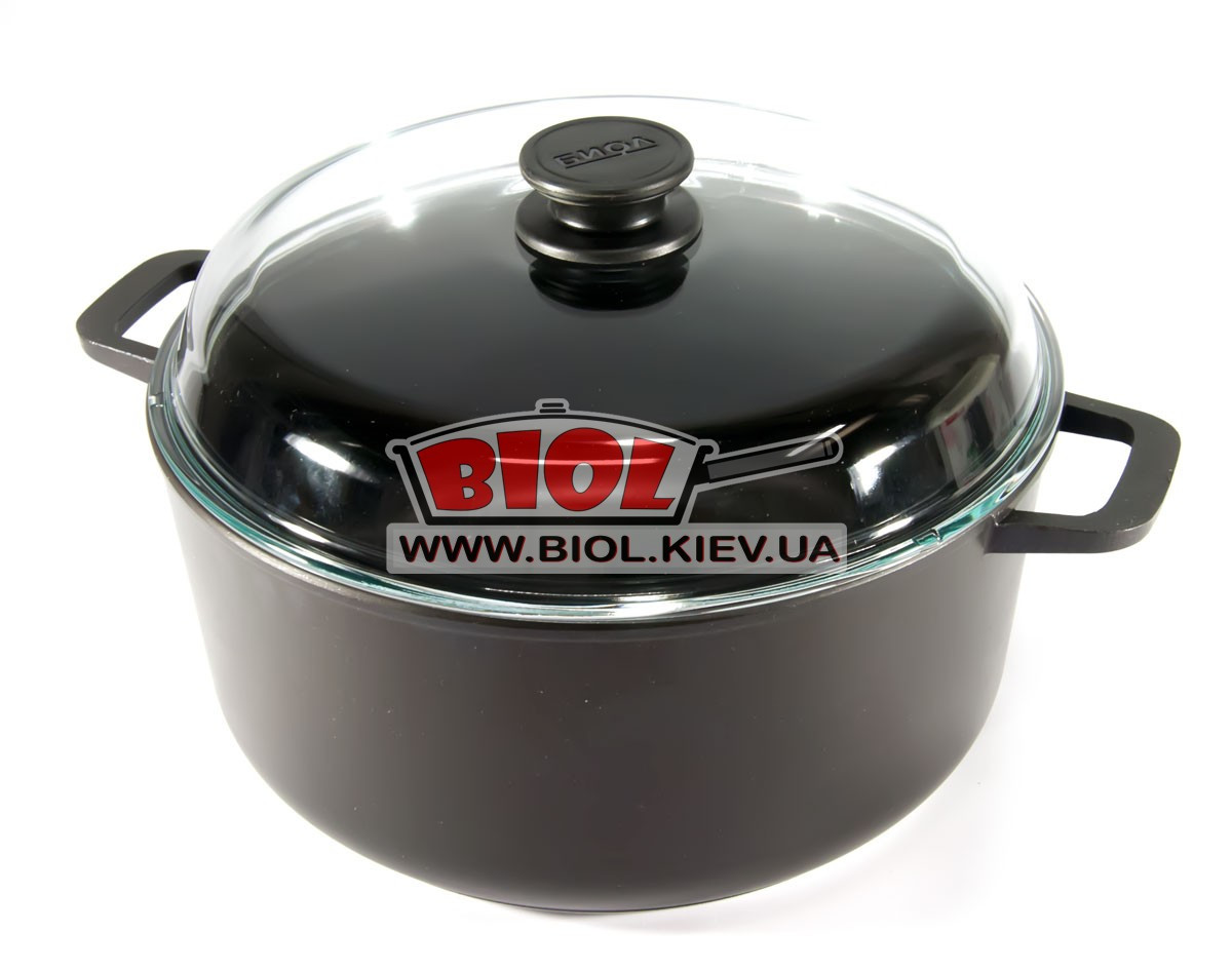 Каструля алюмінієва 7 л з антипригарним покриттям і скляною кришкою БІОЛ K701PC, фото 1
