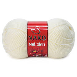 Турецька пряжа для в'язання Nako Nakolen (НАКОЛЕН) напіввовна 300 молочний