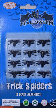 Набір павуків пластик 12 шт на хеллоуїн, декор на вечірку 2,5см