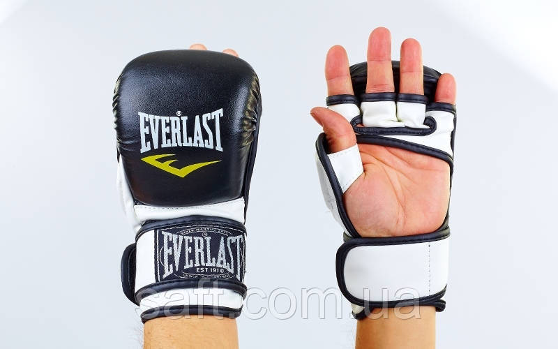 Рукавички гібридні для єдиноборств MMA Everlast (р-р S-XL, чорний-білий)