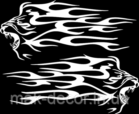 Вінілові наклейки на авто " Лев - вогонь " 37х40 см