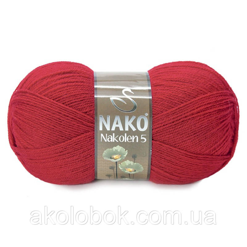 Турецька пряжа для в'язання Nako Nakolen 5 (наколен 5) напіввовна 1175 червоний