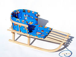 Санки дерев'яні зі спинкою та матрацом із візерунками Різні кольори