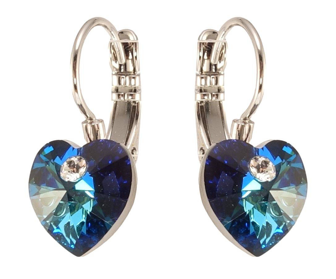 

Серьги Xuping Родий с кр-ми Swarovski французский замок "Сердца Metallic Blue"