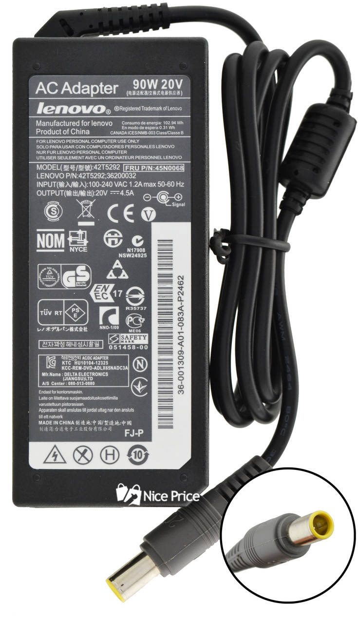 

Блок питания LENOVO 20V 4.5A 90w 7.9x5.5 + кабель питания (1952)