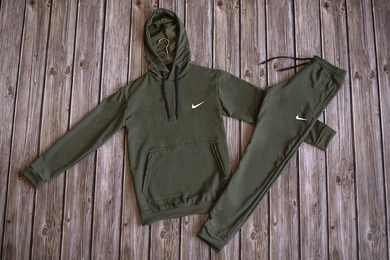 

Спортивный костюм NIKE с принтом темно-зеленый, хаки Кофта с капюшоном Найк трикотажные штаны NIKE на манжетах