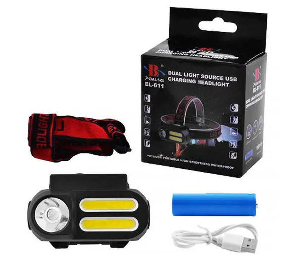 

Фонарь налобный Police BL-611-1LM+2COB (USB)