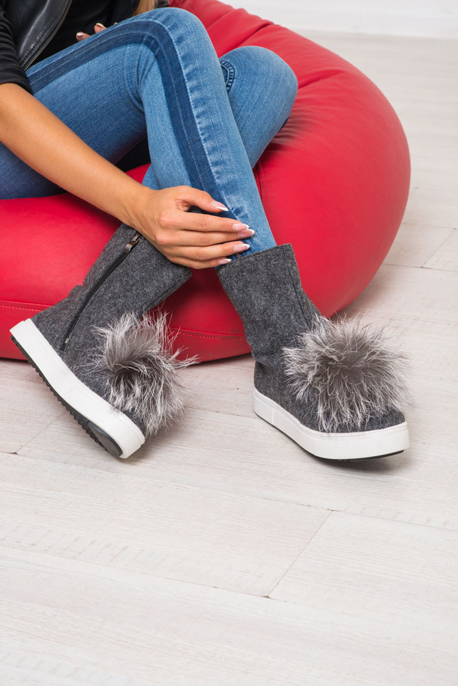 Жіночі чобітки валянки демісезонні з валяної вовни з помпоном ТМ Bona Mente, фото 1