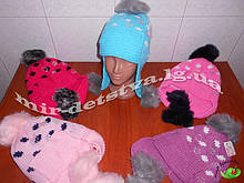 Вовняна шапка-вушанка для дівчинки р. 48-50 см, 50% вовна