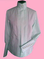 Жіноча блузка, комір-стійка, маніжка з тонких биз, широкий манжет.