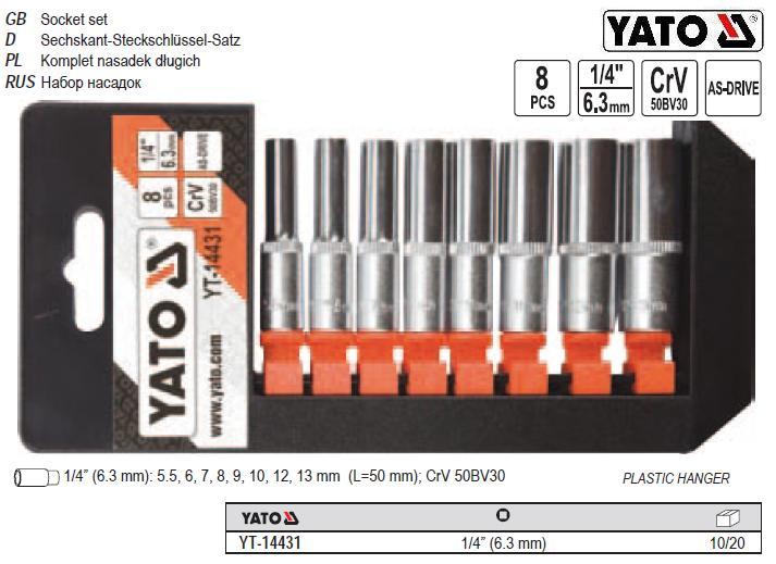 Набір головок торцевх подовжених 1/4" М 5,5-13 l=50 мм 8 штук YT-14431