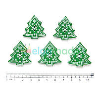 Гудзики дерев'яні ЯЛИНКИ ЗЕЛЕНІ, 30х30 мм, 5 шт, мікс