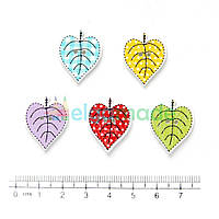 Гудзики дерев'яні ЛИСТЯ З УЗОРОМ, 20х25 мм, 5 шт, мікс