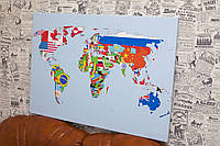 Карта мира. Флаги стран. 50х80 см. Картина на холсте.