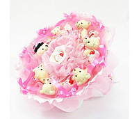 Букет из игрушек Мишки 7 с рафаэлло свадьба розовый