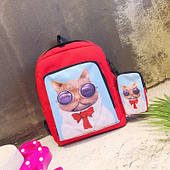 Стильний червоний рюкзак з чохлом Кіт Базіліо