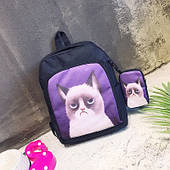 Стильний чорний рюкзак з чохлом Сердитий кіт