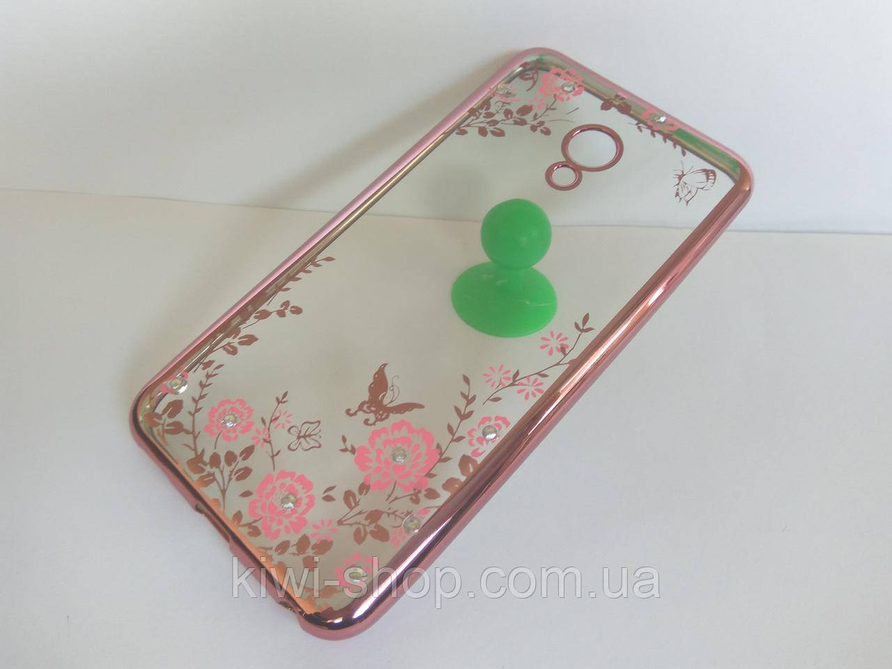 Чохол бампер із рожевими стразами та метеликами для Meizu M5