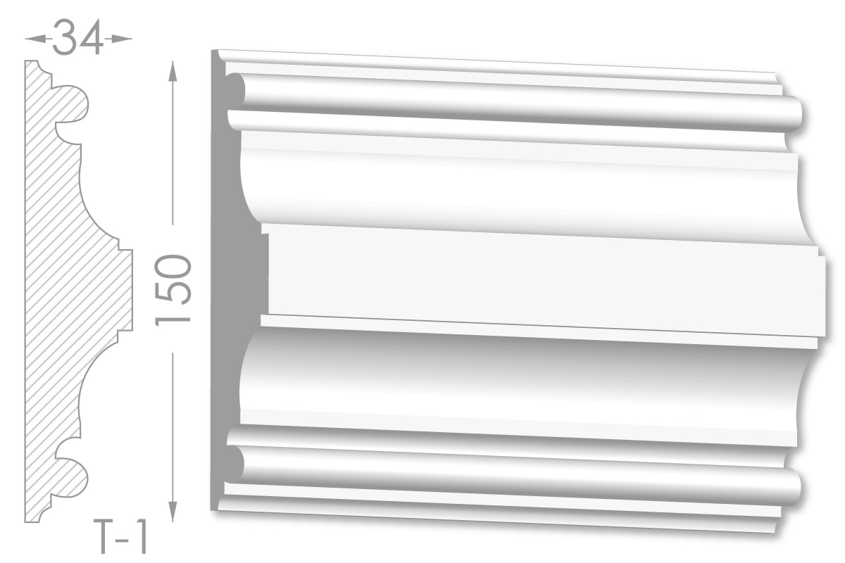 Декоративний молдинг, плінтус, фриз, тяга з гладким профілем з гіпсу т-1