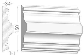 Декоративний молдинг, плінтус, фриз, тяга з гладким профілем з гіпсу т-1