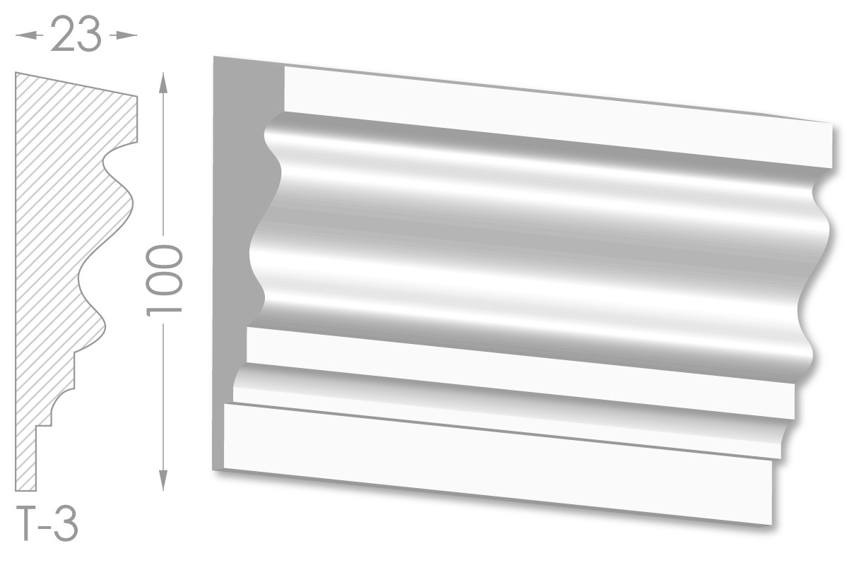 Декоративний молдинг, плінтус, фриз, тяга з гладким профілем з гіпсу т-3